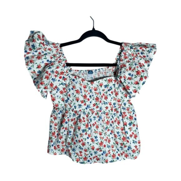 Old Navy Small Petite Blouse Shirt Short Sleeve Floral Ruffle Sleeve Top Crop SP - Picture 6 of 13